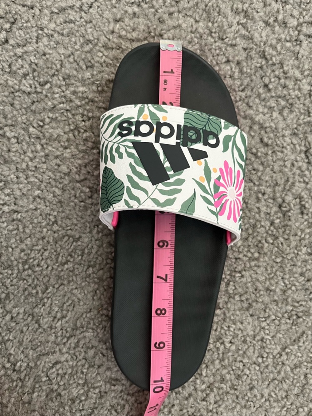 adidas Black Slide Sandals with Pink Trim and Floral Strap - Picture 6 of 8